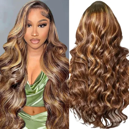 Miniatura 84 de Peluca de cabello humano con encaje frontal de onda corporal, rubio 613, brasileña 13x4, peluca frontal de encaje rubio de 200 densidad, nudos Rubio
