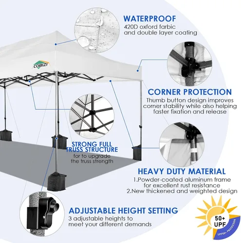Miniatura 257 de COBIZI Tienda de campaña desplegable de 6.6 x 6.6 pies, toldo resistente, fácil de instalar, impermeable, para exteriores, fiestas, playa, jardín