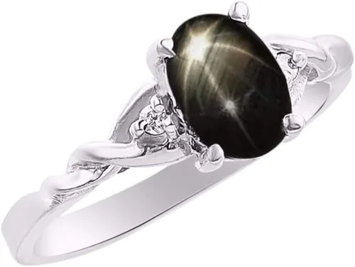 Miniatura 3 de Rylos Anillo para mujer con forma ovalada piedra preciosa de zafiro de estrella negra y diamantes brillantes genuinos en plata de ley 925 - piedra