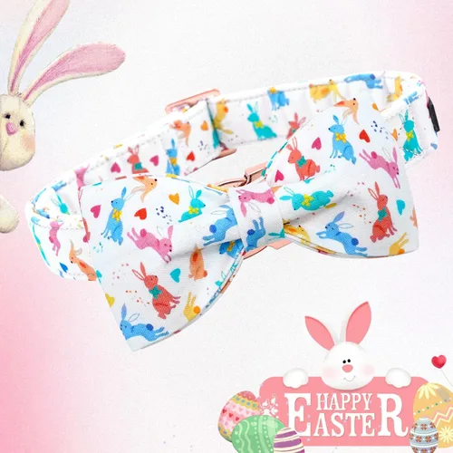 Miniatura 3 de Lionheart glory Collar de Pascua para perro con pajarita, collar de perro con estampado de conejo, collar suave y duradero, ajustable, lazo