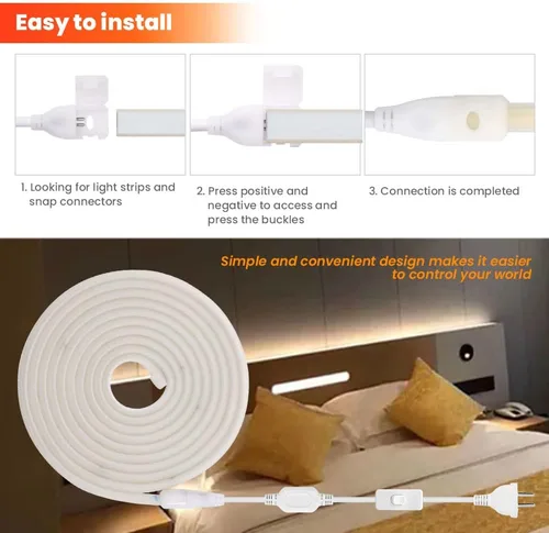 Miniatura 7 de KISUFU COB - Tira de luces LED, luces LED de neón de 110 V, 288 luces LED recortables, tiras de neón flexibles COB, interruptor de correa