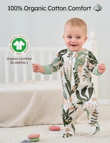 Miniatura 2 de Yoofoss Pijama para bebé 100% algodón orgánico para recién nacido, 0-3, 3-6, 6-9 meses, ropa de 3 piezas con pies