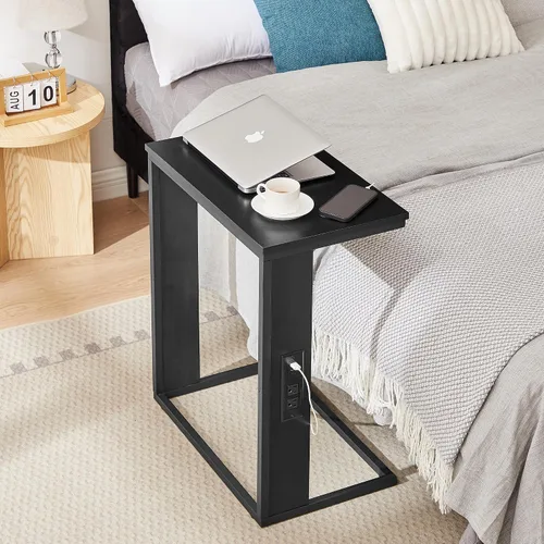 Miniatura 2 de Vagusicc Mesa auxiliar en forma de C con estación de carga, mesa auxiliar pequeña para sofá con salidas y puertos USB para sala de estar