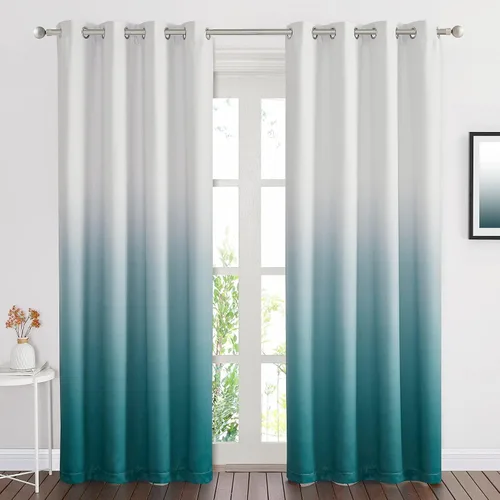 Miniatura 19 de NICETOWN Cortinas Oscurecedoras de 84 pulgadas de Largo para Sala de Estar, Cortinas de Privacidad Ombré Blanco y Negro con Ojales para Blanco a