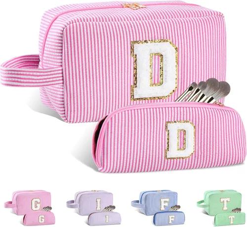 Miniatura 62 de Regalos personalizados para mujeres, bolsa de maquillaje con inicial, bolsa de maquillaje de viaje, bolsa de cosméticos, bolsa de artículos