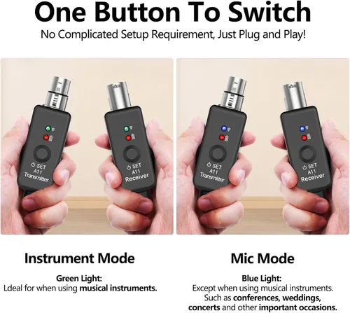 Miniatura 6 de Transmisor y receptor XLR inalámbrico A11 2.4GHz, sistema de micrófono inalámbrico para micrófonos dinámicos, mezclador de audio, sistema de PA