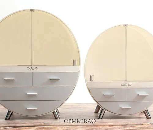 Miniatura 5 de Elegante caja organizadora de maquillaje a prueba de polvo, organizador de cosméticos mediano impermeable con cajones para cuidado de la piel