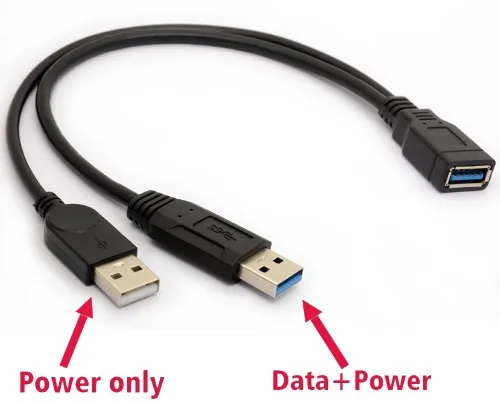 Miniatura 4 de Cable USB 3.0 Cables de carga de alimentación dual Adaptador Y Tipo A Cable Macho a Hembra Código de Extensión de 11.8 in
