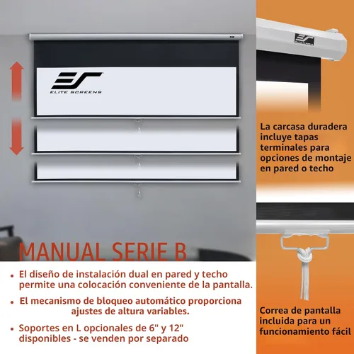 Miniatura 9 de Pantalla retráctil para proyector, de la marca Elite Screens, 120 pulgadas, diagonal 4:3 Blanco