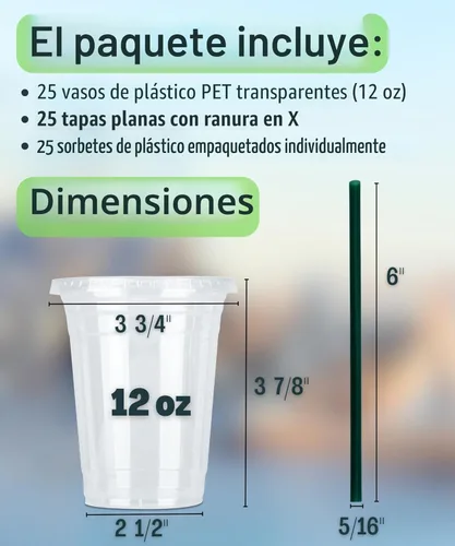 Miniatura 3 de Vasos de plástico transparente de 12 onzas con tapas y popotes, vasos desechables para bebidas frías, café helado, batidos, batidos, 25