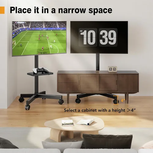 Miniatura 6 de Hemudu - Soporte de TV móvil para televisores de pantalla plana LCD LED de 23 a 60 pulgadas, carrito de TV con capacidad de hasta 77 libras, soporte