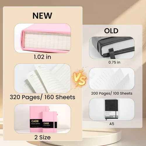 Miniatura 2 de CAGIE Cuaderno rayado, 320 páginas, cuaderno rayado universitario, diario grueso de papel de 2.95 oz/yd², diario B5 de tapa dura de cuero para Rosado