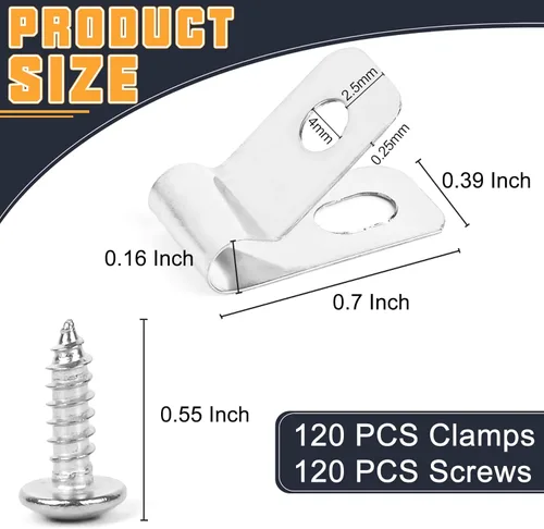 Miniatura 2 de 120 piezas de abrazaderas de alambre de valla de acero inoxidable con 120 piezas de tornillos de acero inoxidable para alambre soldado de calibre