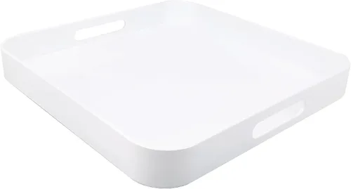 Miniatura 23 de Bandeja azul para mesa de café, bandeja decorativa rectangular de plástico con asas para entretenimiento, patio al aire libre, sala de estar