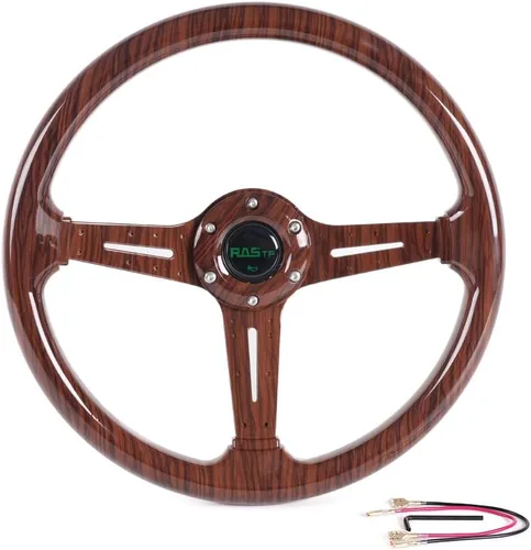 Miniatura 13 de RASTP - Volante universal de carreras de 13.8 pulgadas/350mm, 6 pernos, agarre de vinilo y aluminio con botón de bocina para auto - Negro