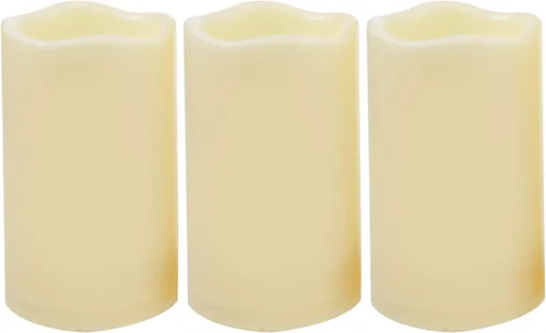 Miniatura 15 de 4 velas LED escalonadas sin flama, de pilas, impermeables, para exteriores, con temporizador, luz nocturna parpadeante de resina plástica