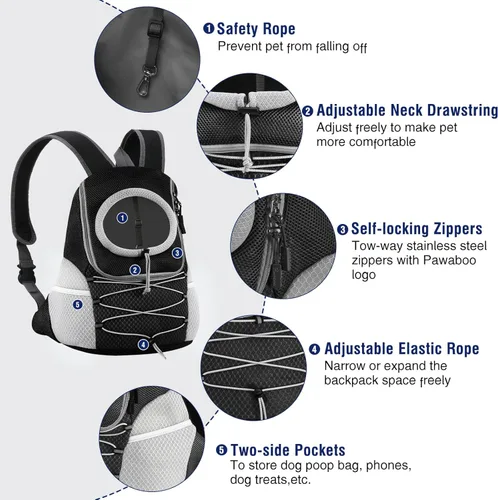 Miniatura 6 de Pawaboo Mochila transportadora para perros y mascotas, mochila de transporte frontal para perros pequeños, medianos y gatos, mochila de transporte