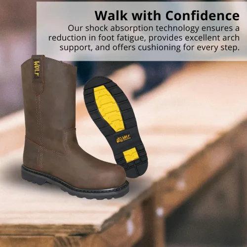 Miniatura 7 de WOLF Bota de Trabajo 100% Cuero Superior Genuino Resistente al Aceite y a la Abrasión Peligros Eléctricos Suela de Goma Antideslizante