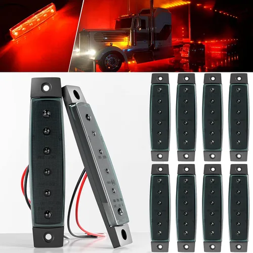 BJZ luces led de marcador de remolque - 6 luces rojas laterales de 3.8" de marcación, 12V, indicador de señal delantero trasero, tira ahumada Rojo