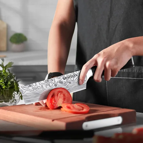 Miniatura 6 de MOSFiATA Juego de Cuchillos de Chef Profesional con Acero Inoxidable Alemán de Alto Carbono Juego de Cuchillos de Cocina de 3 Piezas con Protector