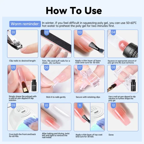 Miniatura 8 de JEWHITENY Juego de gel para uñas de polivinilo de 28 colores - 15ml tonos desnudo, rosa, marrón, negro, gris, azul, amarillo para manicura francesa