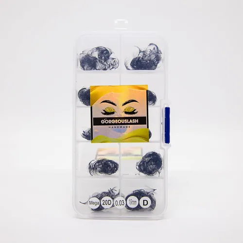 Miniatura 42 de Extensiones de pestañas 20D, 25D. 500 abanicos de pestañas prefabricados. Extensiones de pestañas. Hechas a mano (20D - rizo D - 0.03, 0.55 pulgadas)
