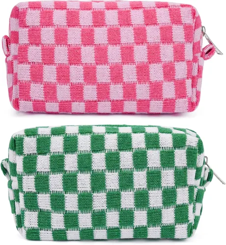 Miniatura 28 de SOIDRAM 6 Piezas Bolsa de Maquillaje a Cuadros Preppy Bolsa de Cosméticos a Granel Rosa Negra Bolsa de Maquillaje Personalizada Bolsa de Viaje de 6