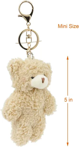 Miniatura 3 de Llavero de peluche de oso de juguete para niños con corazón morado de 5 pulgadas de peluche, mochila con colgante de regalo para niñas (A-marrón)