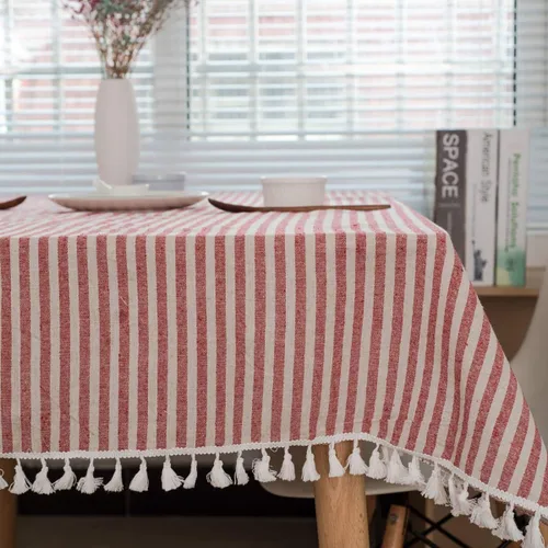 Miniatura 5 de Sandweek Mantel con borlas de algodón y lino, a prueba de polvo, para decoración de mesa de cocina y comedor