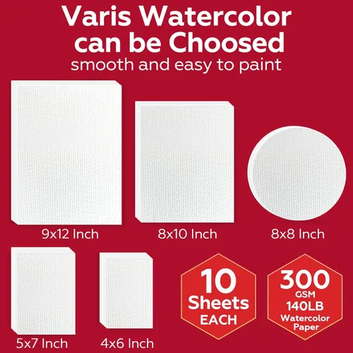 Miniatura 5 de 50 hojas de papel de acuarela a granel, 4"×6", 5"×7", 8"×8", 8"×10", 9"×12", cada 10 hojas. Papel de acuarela de 140 lb/300 GSM para niños