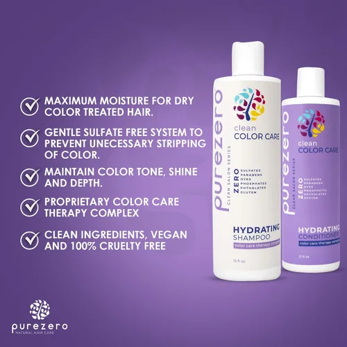 Miniatura 3 de Purezero Clean Color Care - Juego de champú y acondicionador hidratante, tonificación, equilibrio para cabello teñido - Hidrata el cabello seco
