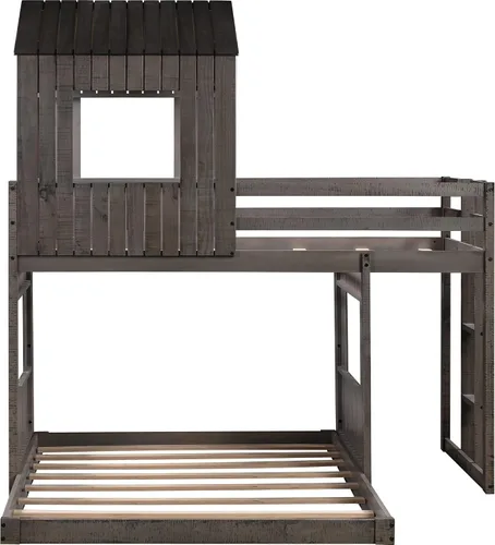 Miniatura 5 de Literas individuales para niños pequeños, literas de madera con ventana de techo, escalera de barandilla, para niñas y niños, no requiere caja