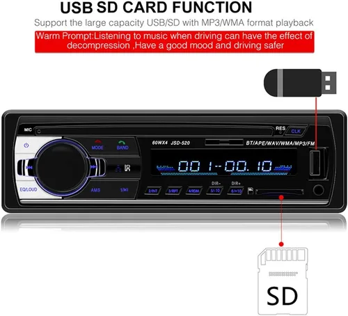 Miniatura 3 de PolarLander Radio de coche audio USB/SD/MP3 receptor Bluetooth manos libres con control remoto negro 1 DIN