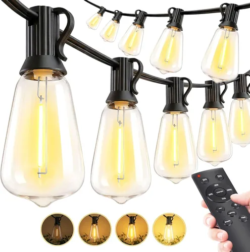 MGVIH - Cadena de luces LED para exteriores de patio - 200 pies 60M luz impermeable exterior con control remoto regulable ST38 foco inastillable