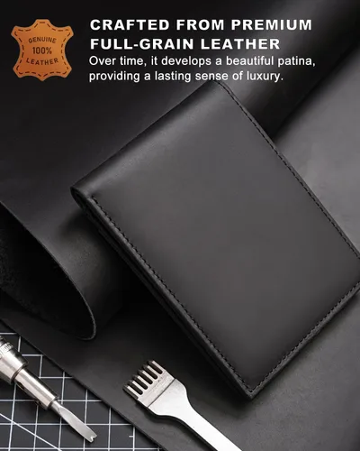 Miniatura 55 de Billetera AirTag para hombre, de piel auténtica plegable con bloqueo Rfid AirTag con ranuras para efectivo y ventana de identificación, compatible
