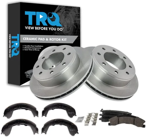 Miniatura 17 de TRQ Kit de pastillas de freno y rotor Posi trasero premium con zapatas de estacionamiento para camión GM SUV