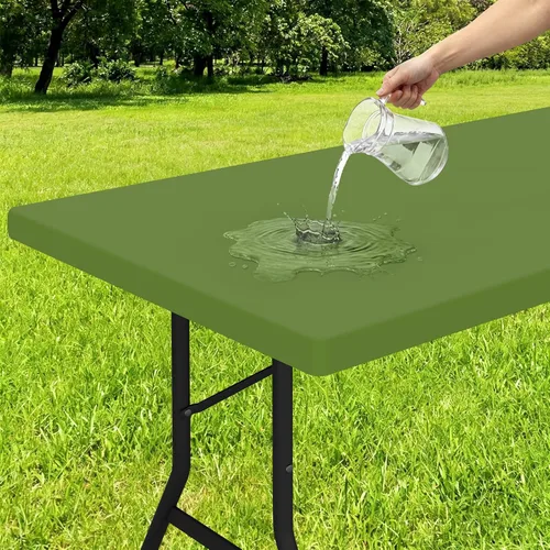 Miniatura 47 de Smiry - Mantel rectangular de vinilo con respaldo de franela elástica ajustada para mesas plegables de 2 pies, manteles impermeables y lavables