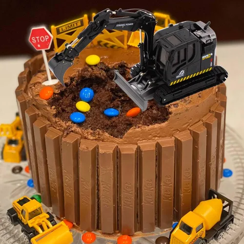 Miniatura 7 de Gemini & Genius - Excavadora negra con orugas, juguete de construcción de excavadora a presión a escala 1/50, modelo de vehículo con giros de cabina