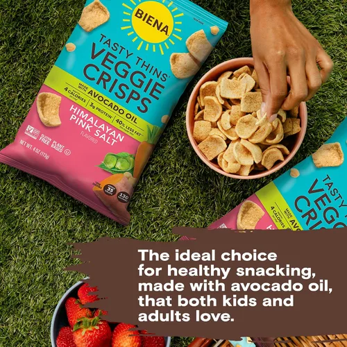 Miniatura 7 de BIENA Tasty Thins Veggie Crisps - BBQ hawaiano, paquete de 4, bolsas de 4 onzas, garbanzos y verduras, vegano, sin gluten, sin lácteos, sin OGM