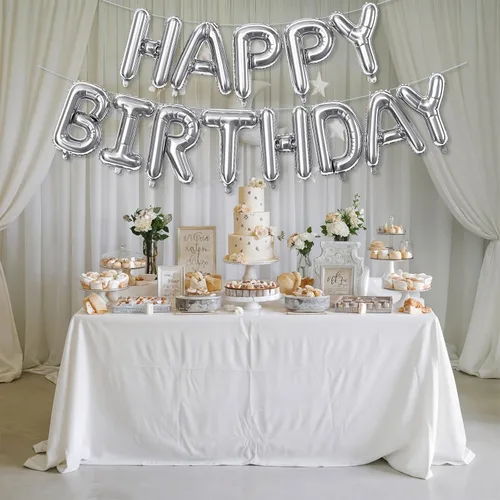 Miniatura 9 de Cartel plateado de feliz cumpleaños – Globos de letras de papel de aluminio de Mylar de 16 pulgadas con cinta, globos autoinflables para mujeres