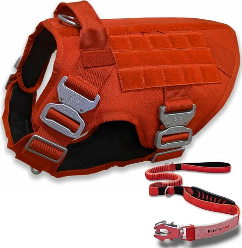Arnés táctico para perro con correa táctica para perro (paquete 2 en 1); arnés táctico de estilo militar para perro, hebilla de metal y correa