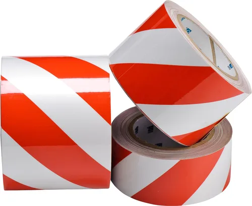 Miniatura 3 de Brady - 104318 ToughStripe Cinta de marcado de suelo con rayas diagonales no abrasivas, 100 pies de largo, 2 pulgadas de ancho, rojo sobre blanco