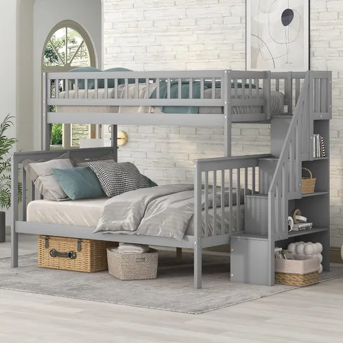 Miniatura 28 de Literas para niños con escalera, literas de madera maciza con barandilla completa