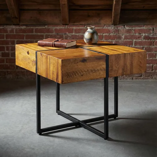 Miniatura 9 de Cortesi Home Landon - Mesa auxiliar de madera maciza con marco de metal negro
