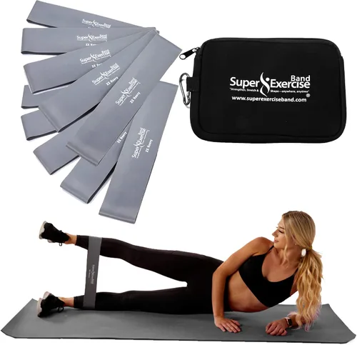 Miniatura 10 de Mini bandas de bucle extra largas sin látex de 14 x 3 pulgadas de EE. UU. en 3, 5, 10 paquetes de 10 unidades. 10 fortalezas para entrenamiento