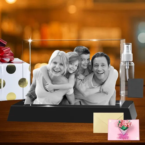 Miniatura 11 de Regalos de foto 3D de cristal personalizados con láser grabados en 3D, marcos de foto personalizados de cristal para aniversario, cumpleaños, boda