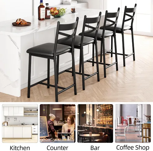 Miniatura 9 de IDEALHOUSE Taburetes de bar de altura de mostrador de 26 pulgadas, taburetes altos modernos con respaldo, patas de metal y reposapiés, sillas de bar