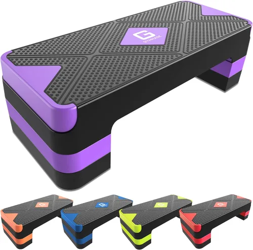Miniatura 10 de GYMMAGE Escalón de ejercicio aeróbico, escalón aeróbico ajustable para ejercicio, plataforma de entrenamiento para escalonar, plataforma de pasos