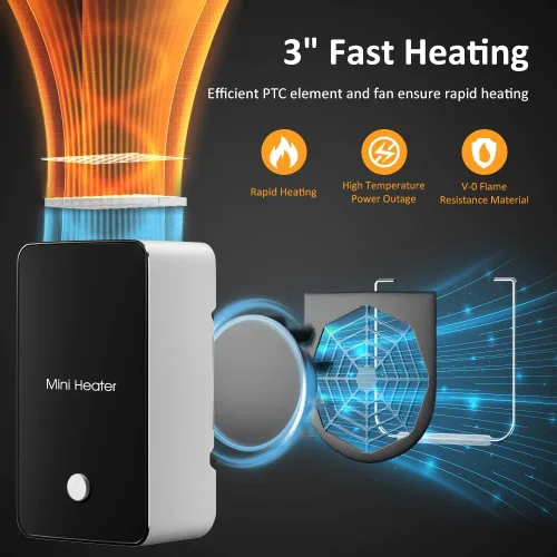 Miniatura 2 de Calentador de Espacio Portátil YOUCIDI Mini Calentador de Escritorio Ventilador Eléctrico Calentador de Aire para Habitación/Oficina/Escritorio Negro