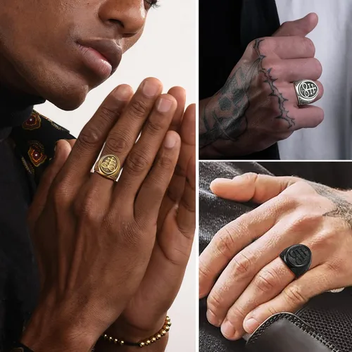 Miniatura 2 de PROSTEEL Joyería gótica satánica unisex, anillo de cruz de Leviathan, anillo de diablo Lucifer, acero inoxidable 316L, tono plateadonegrodorado